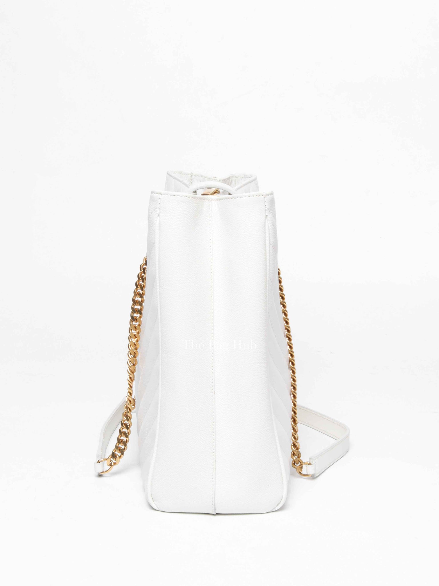Saint Laurent White Leather Classic Monogram Tote Bag
