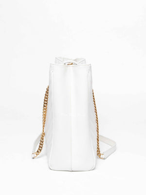 Saint Laurent White Leather Classic Monogram Tote Bag