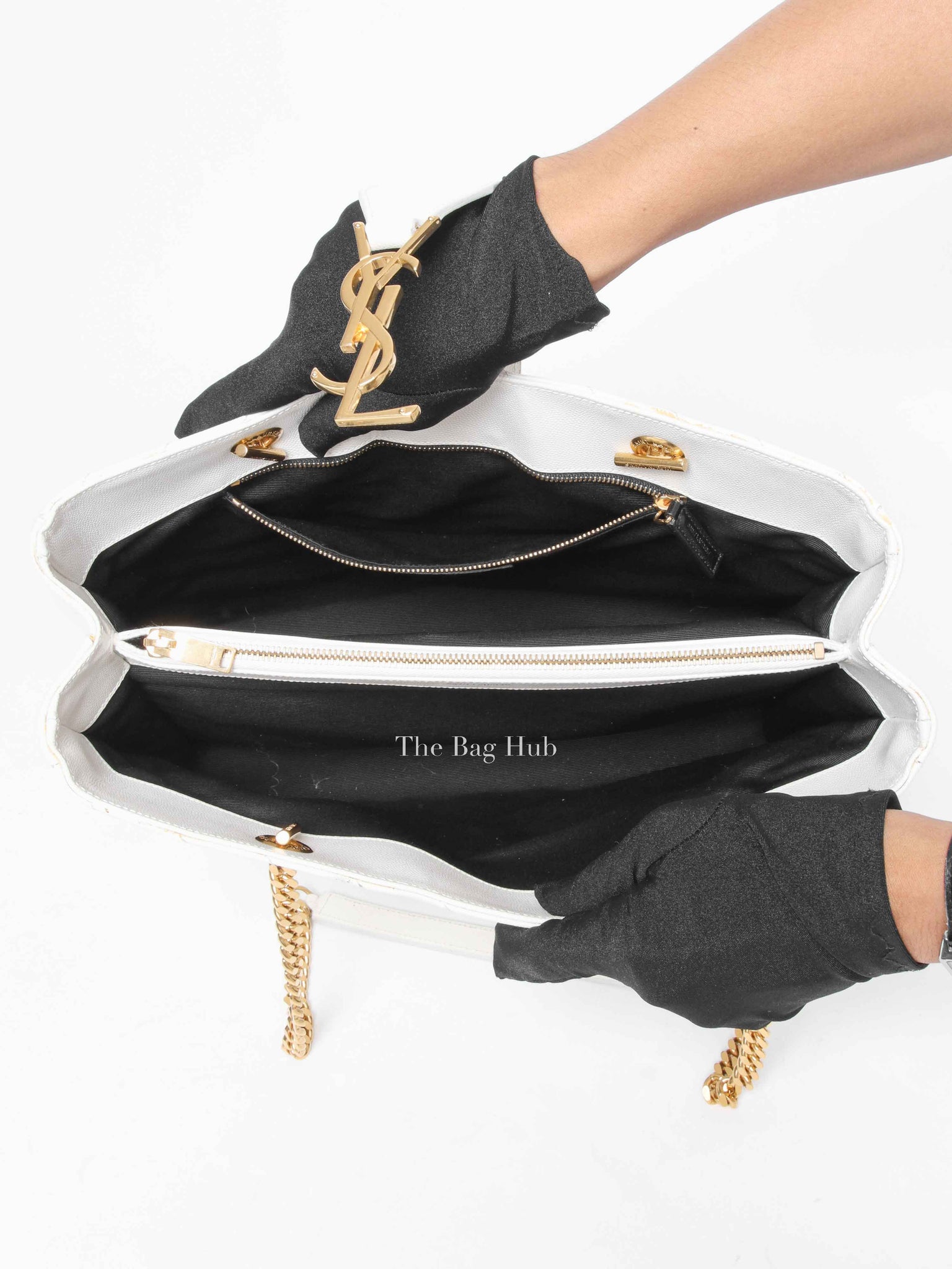 Saint Laurent White Leather Classic Monogram Tote Bag