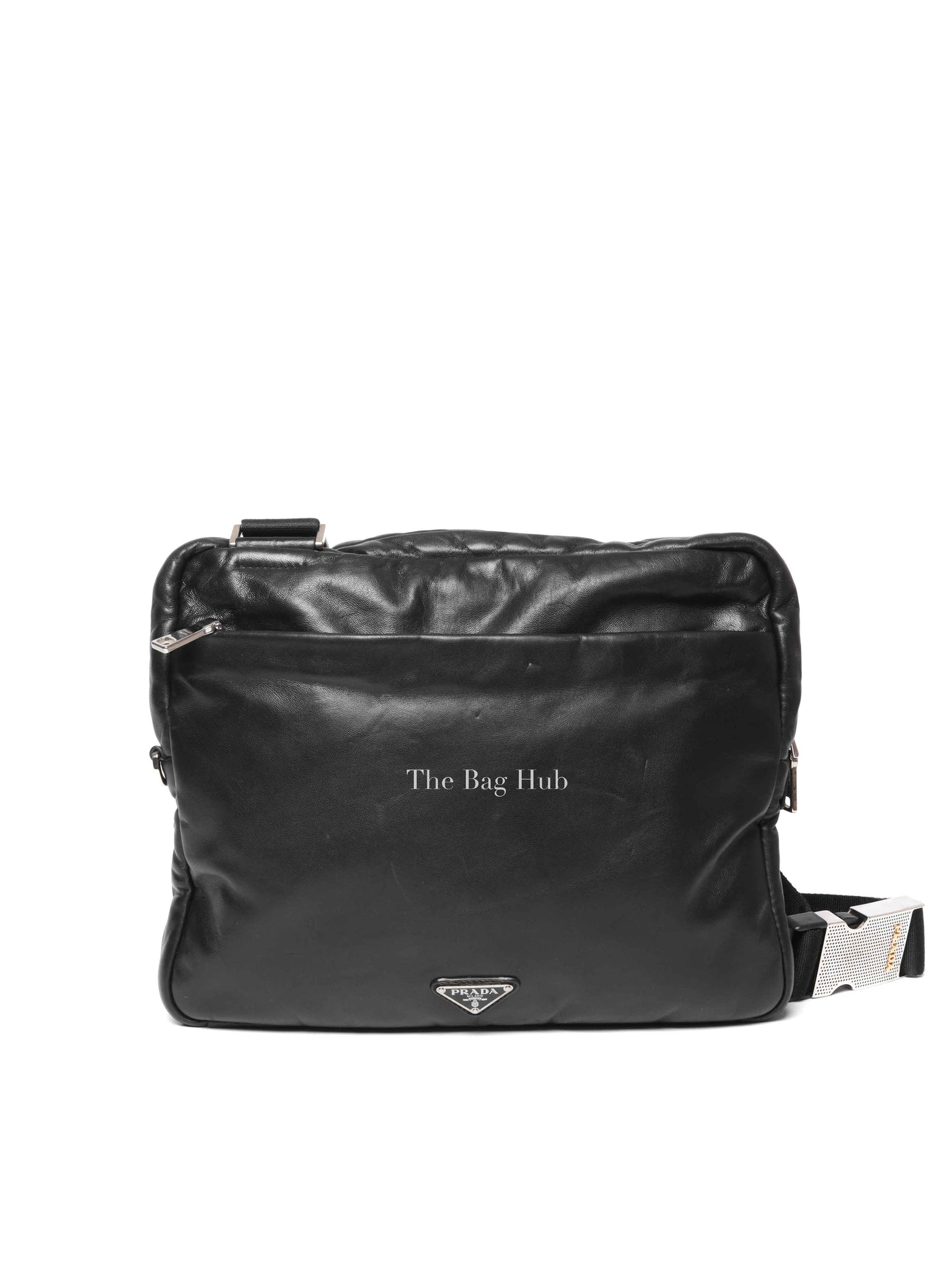 Prada Black Leather Enamel Logo Crossbody Bag