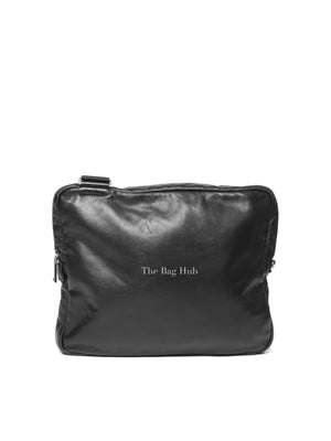 Prada Black Leather Enamel Logo Crossbody Bag