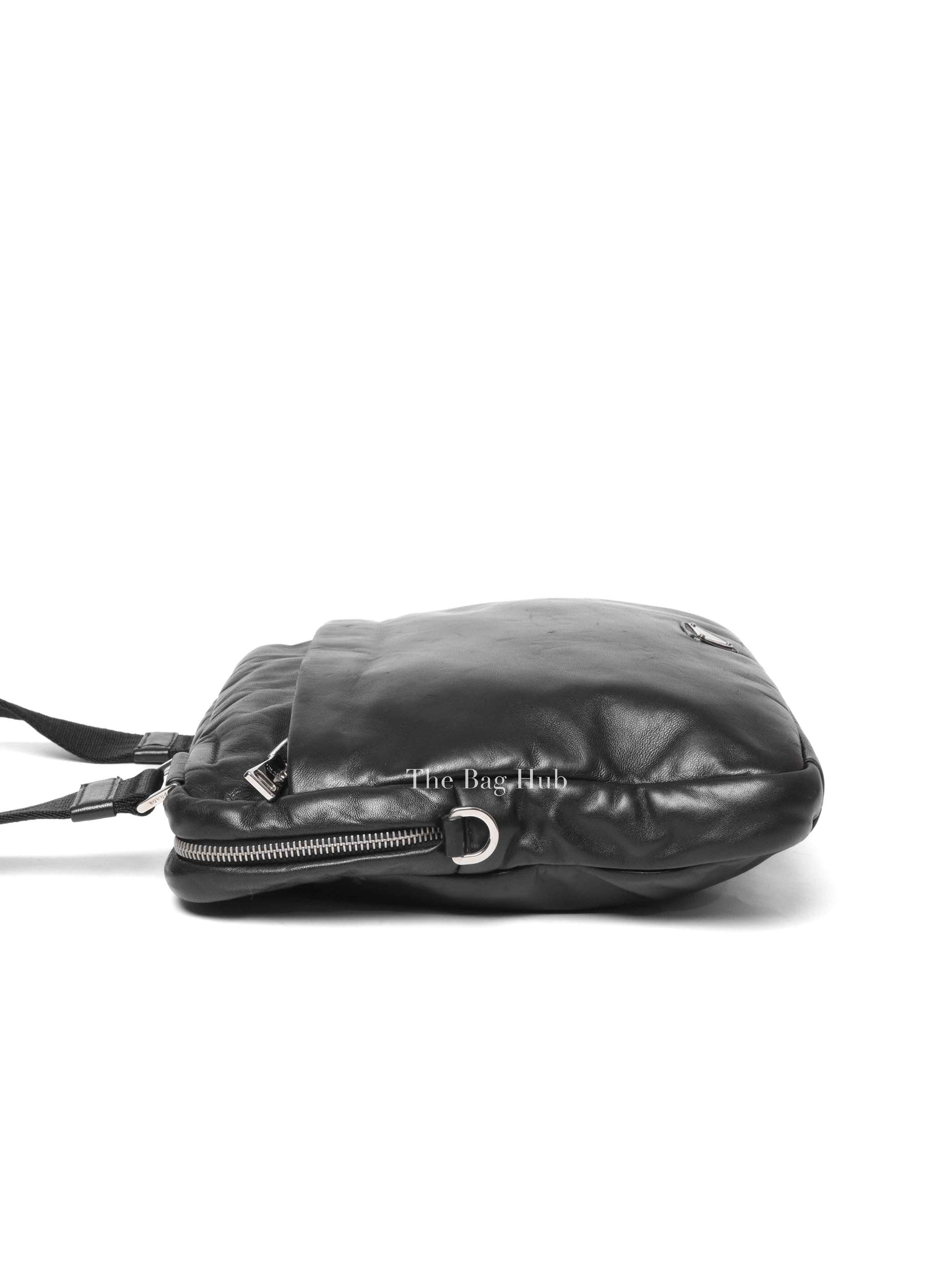 Prada Black Leather Enamel Logo Crossbody Bag