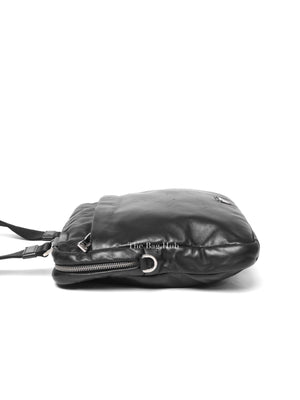 Prada Black Leather Enamel Logo Crossbody Bag
