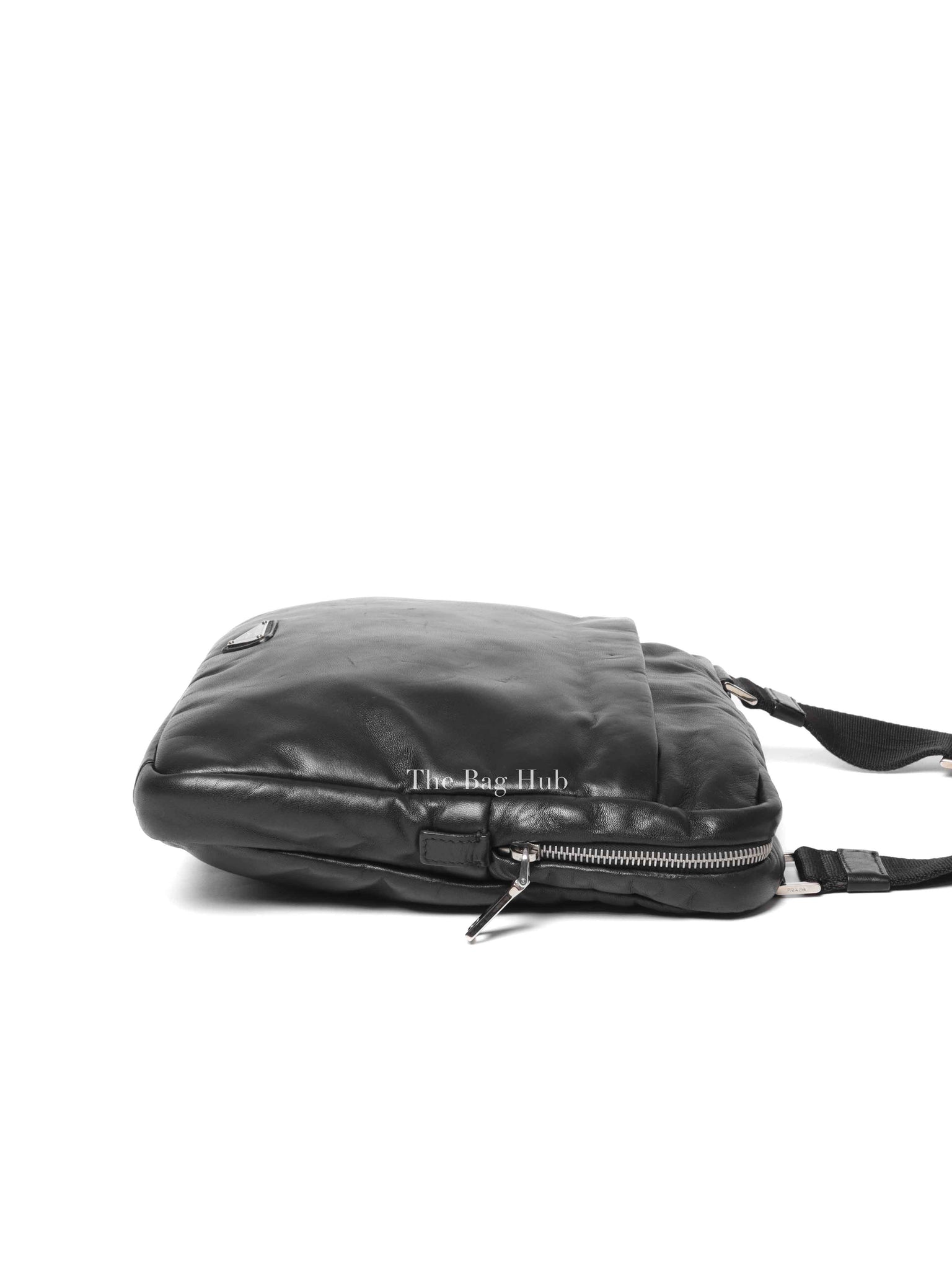 Prada Black Leather Enamel Logo Crossbody Bag