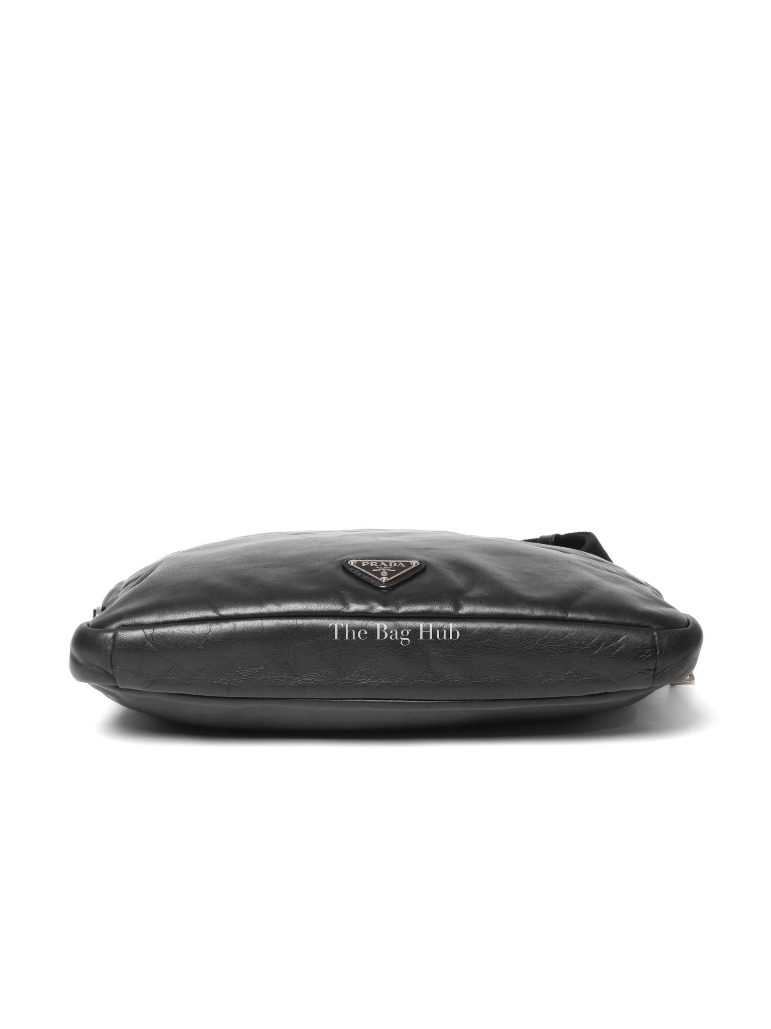 Prada Black Leather Enamel Logo Crossbody Bag
