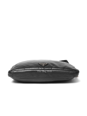 Prada Black Leather Enamel Logo Crossbody Bag