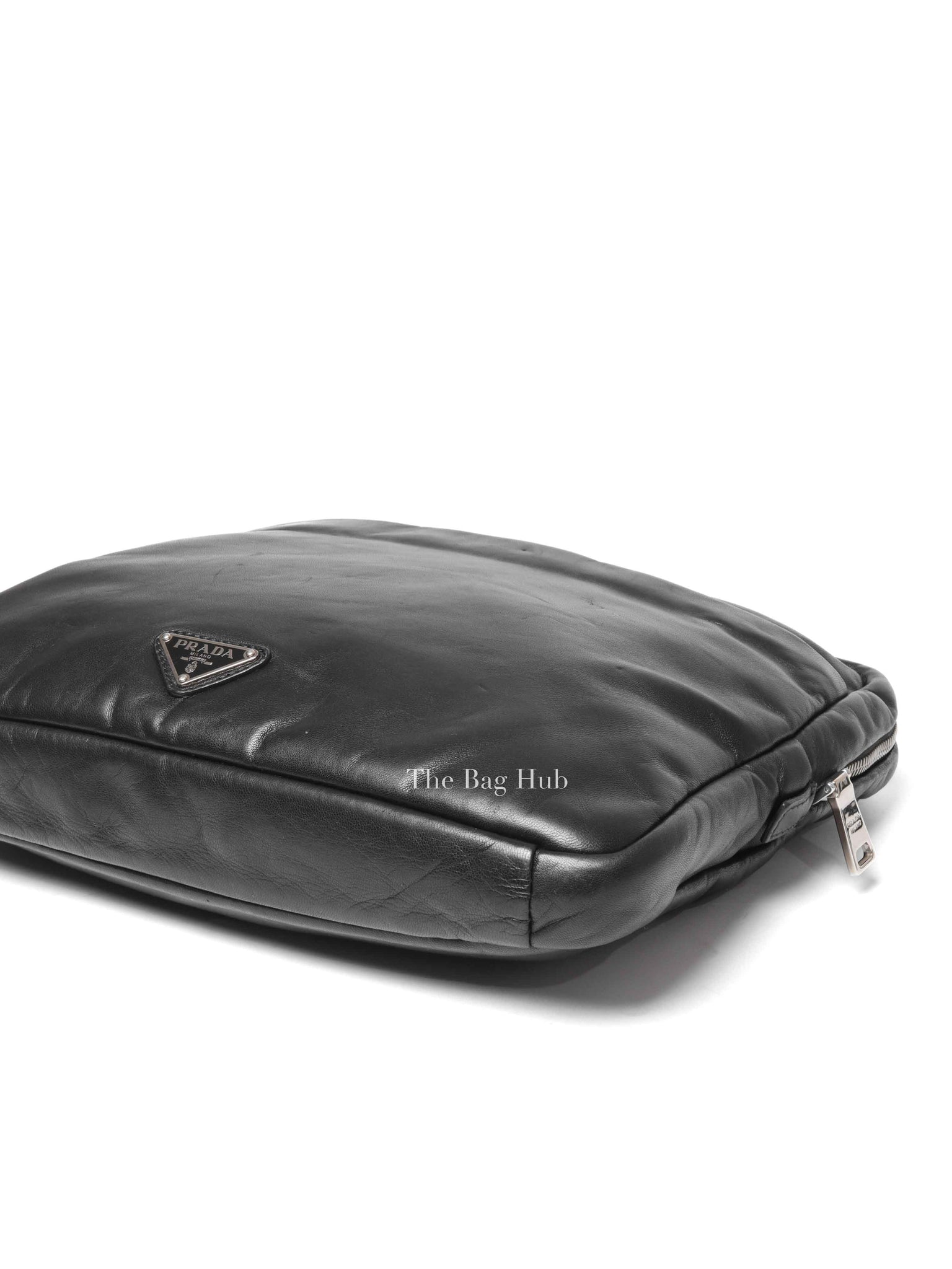 Prada Black Leather Enamel Logo Crossbody Bag