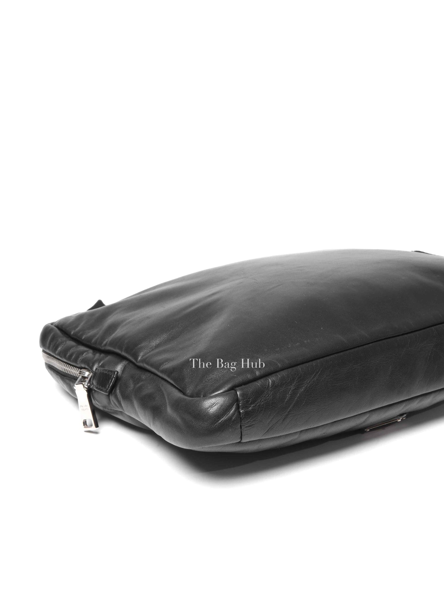 Prada Black Leather Enamel Logo Crossbody Bag