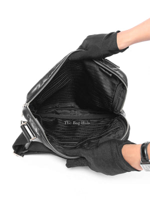 Prada Black Leather Enamel Logo Crossbody Bag