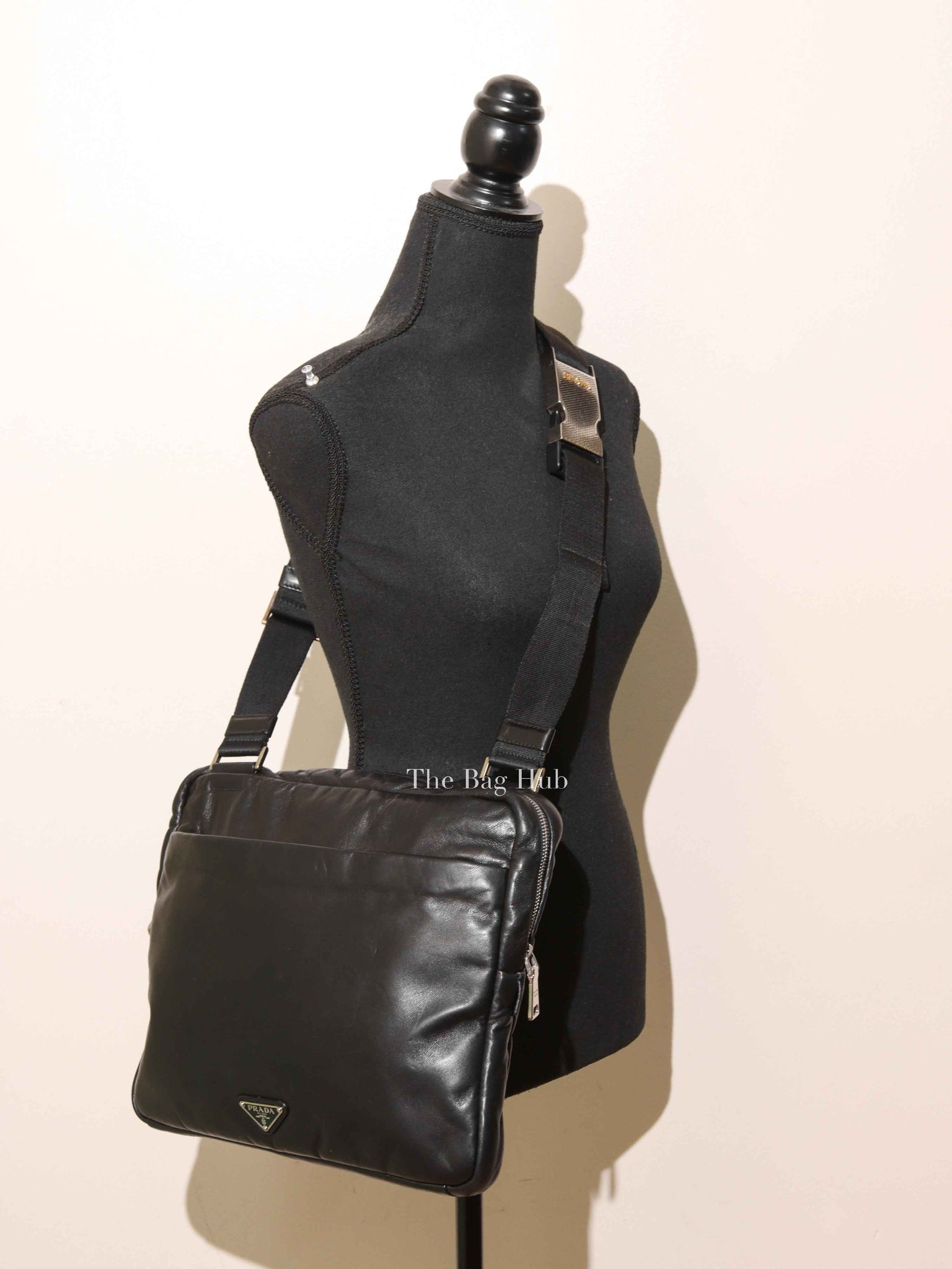 Prada Black Leather Enamel Logo Crossbody Bag