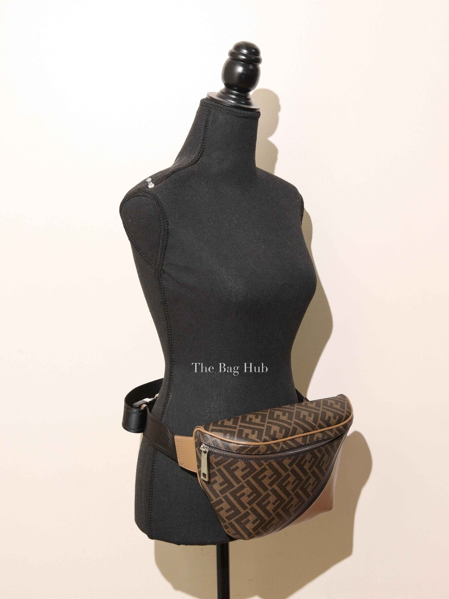 Fendi Dark Brown Leather/Canvas Diagonal Men's Belt Bag