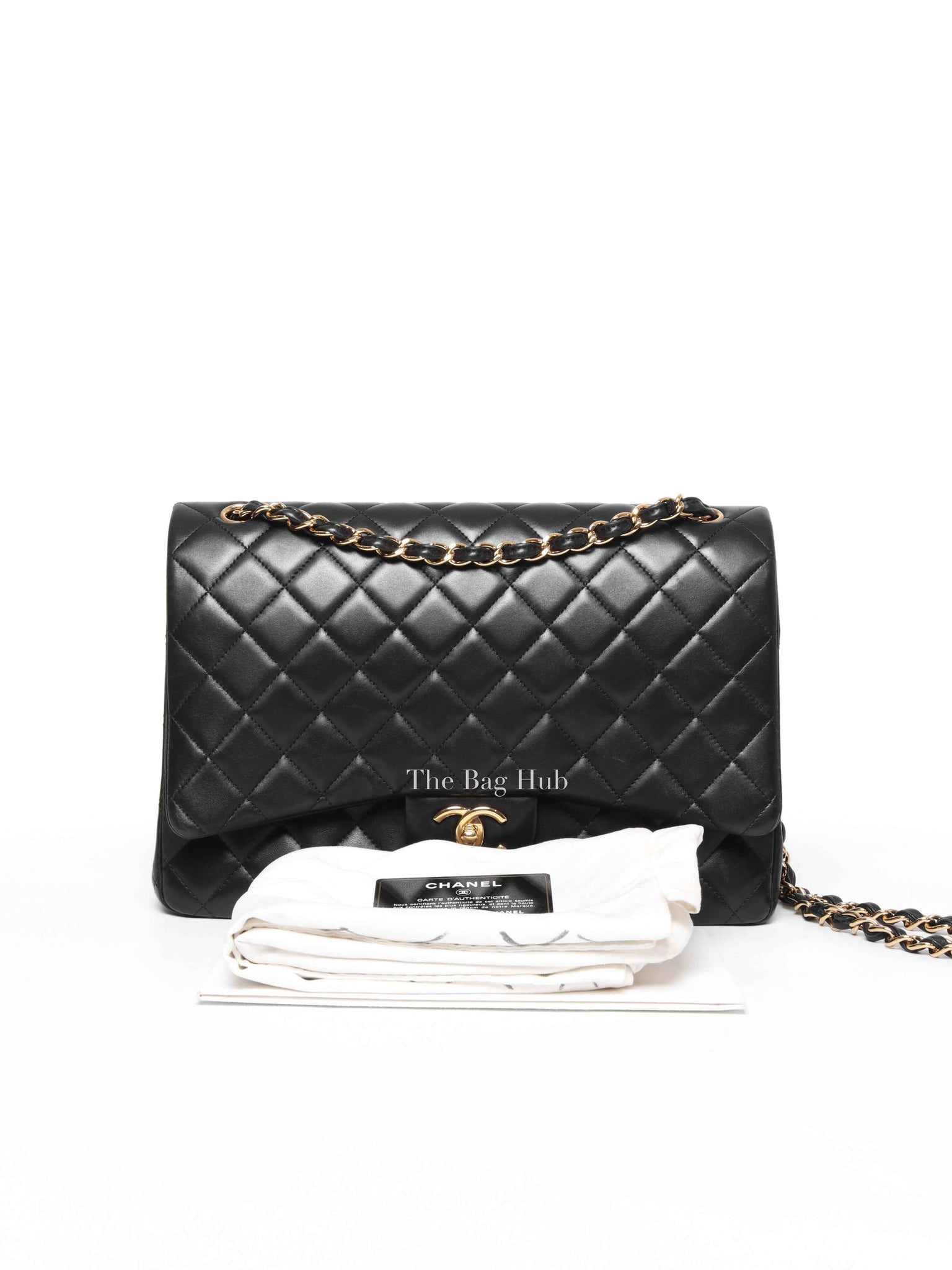 Chanel Black Leather Timeless Double Flap Maxi Jumbo Bag