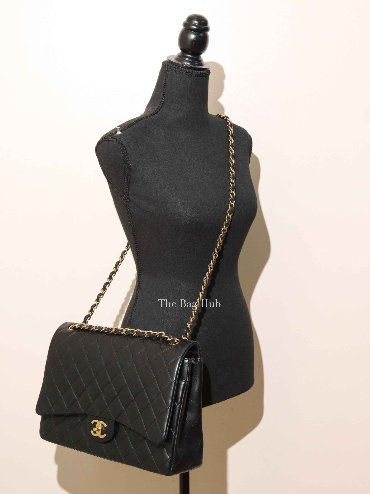 Chanel Black Leather Timeless Double Flap Maxi Jumbo Bag