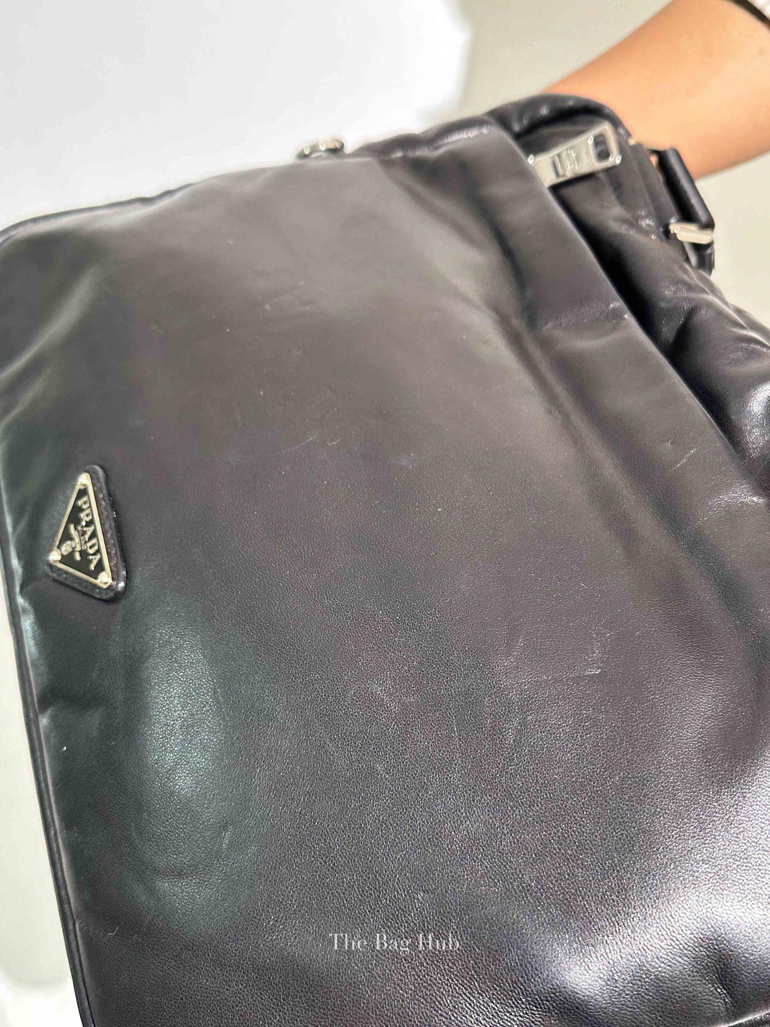 Prada Black Leather Enamel Logo Crossbody Bag
