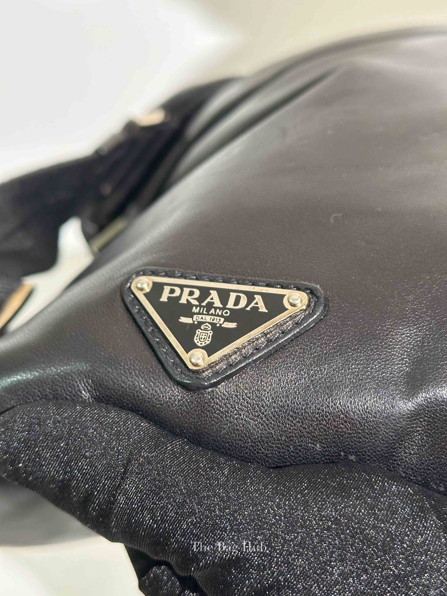 Prada Black Leather Enamel Logo Crossbody Bag