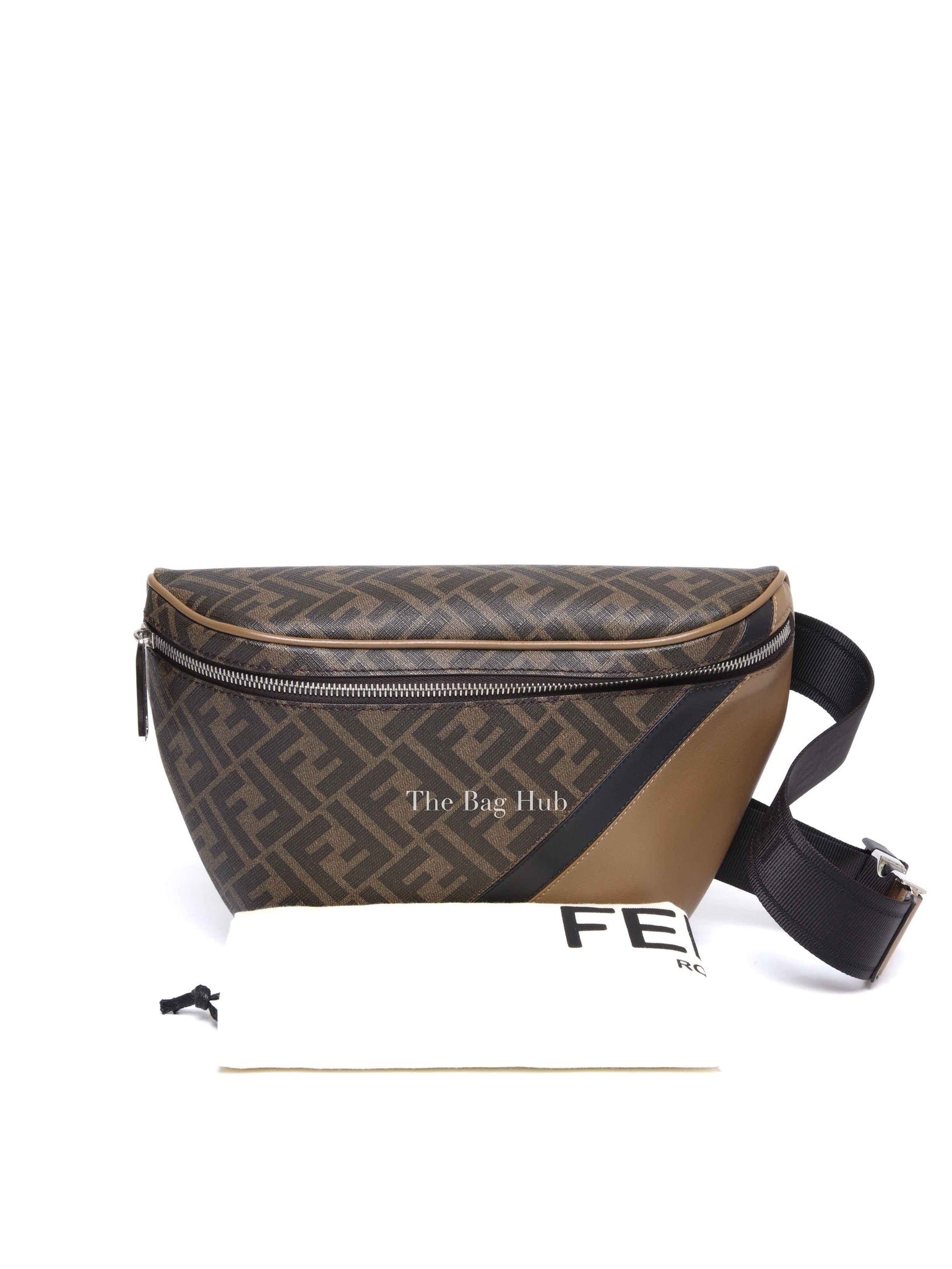 Fendi Dark Brown Leather/Canvas Diagonal Men's Belt Bag