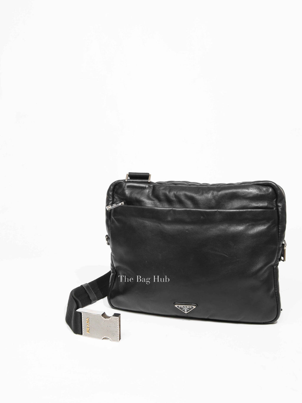 Prada Black Leather Enamel Logo Crossbody Bag