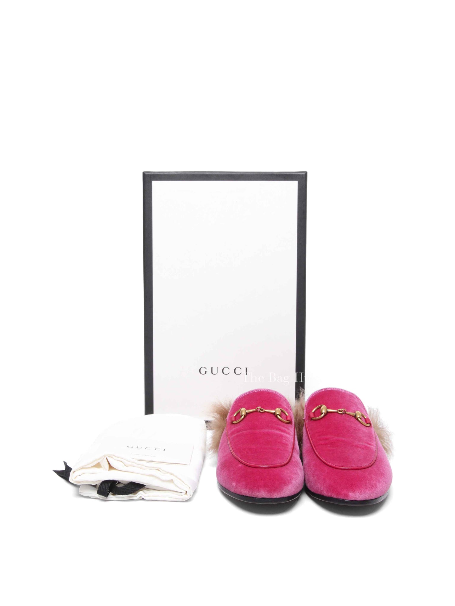 Gucci Pink Velvet Fur Women's Princetown Slippers Size 36.5