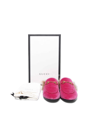 Gucci Pink Velvet Fur Women's Princetown Slippers Size 36.5