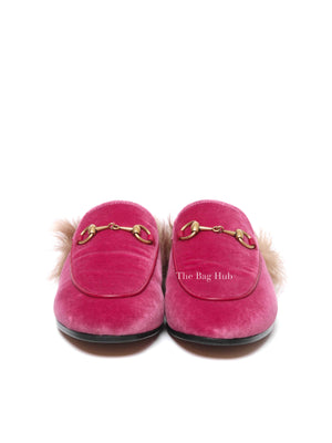 Gucci Pink Velvet Fur Women's Princetown Slippers Size 36.5