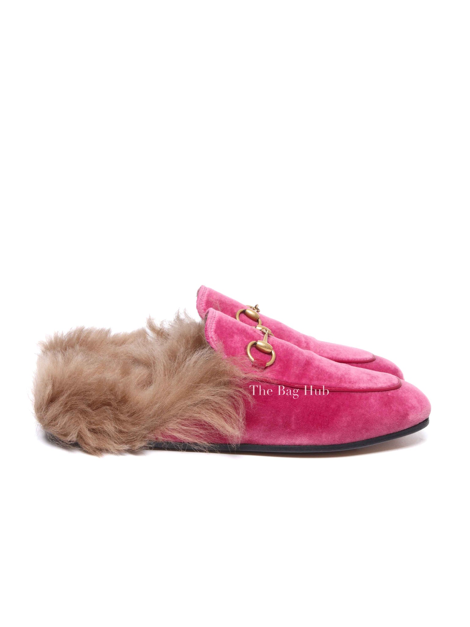 Gucci Pink Velvet Fur Women's Princetown Slippers Size 36.5