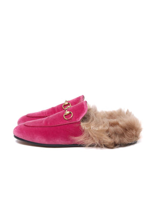 Gucci Pink Velvet Fur Women's Princetown Slippers Size 36.5