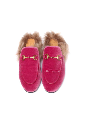 Gucci Pink Velvet Fur Women's Princetown Slippers Size 36.5