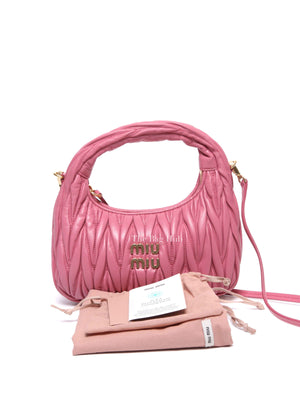Miu Miu Pink Leather Matelasse Hobo Bag