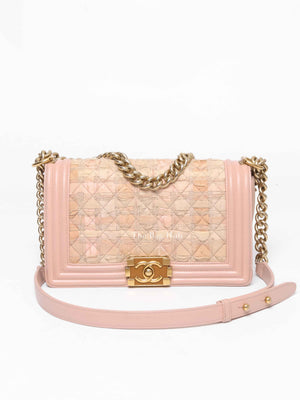 Chanel Pink Tweed Lambskin Old Medium Le Boy GHW