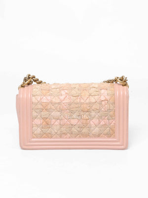 Chanel Pink Tweed Lambskin Old Medium Le Boy GHW