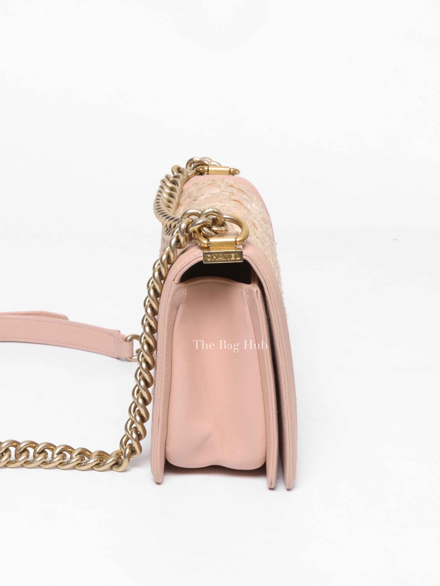 Chanel Pink Tweed Lambskin Old Medium Le Boy GHW