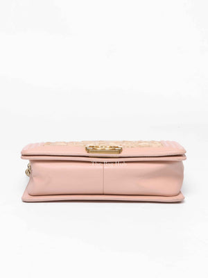 Chanel Pink Tweed Lambskin Old Medium Le Boy GHW