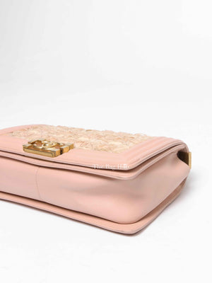 Chanel Pink Tweed Lambskin Old Medium Le Boy GHW