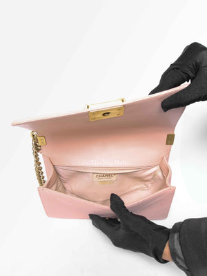 Chanel Pink Tweed Lambskin Old Medium Le Boy GHW