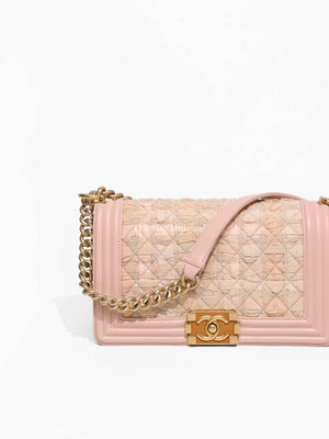 Chanel Pink Tweed Lambskin Old Medium Le Boy GHW