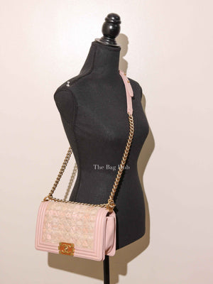 Chanel Pink Tweed Lambskin Old Medium Le Boy GHW