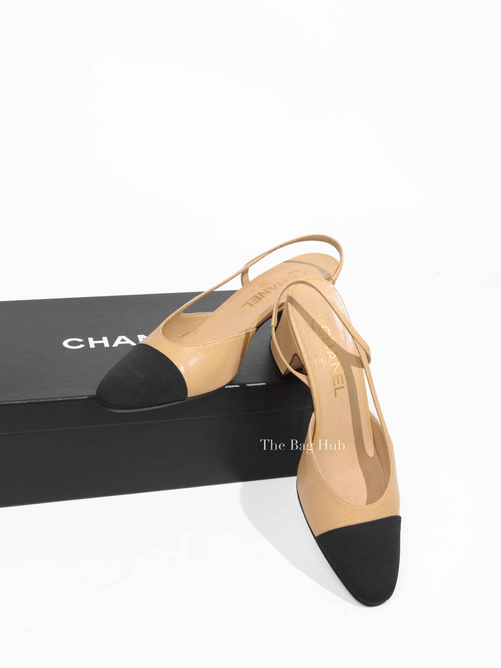 Chanel Black/Beige Slingback Pumps Size 37.5
