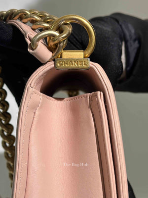 Chanel Pink Tweed Lambskin Old Medium Le Boy GHW