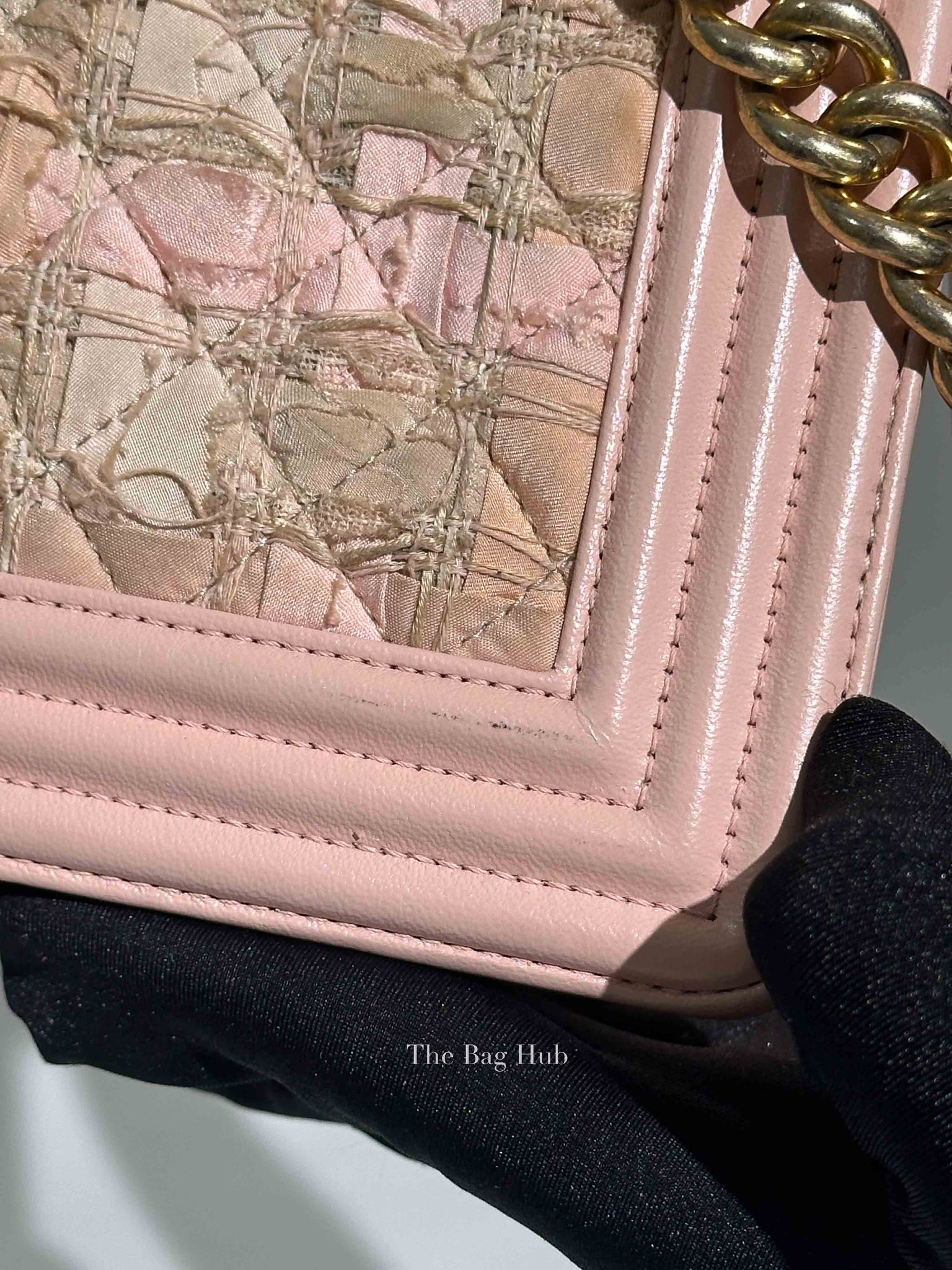 Chanel Pink Tweed Lambskin Old Medium Le Boy GHW