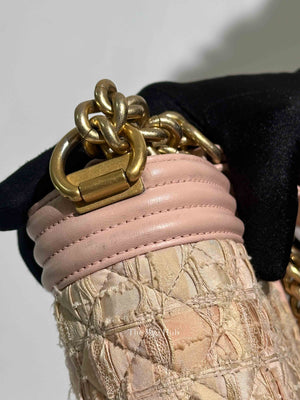 Chanel Pink Tweed Lambskin Old Medium Le Boy GHW