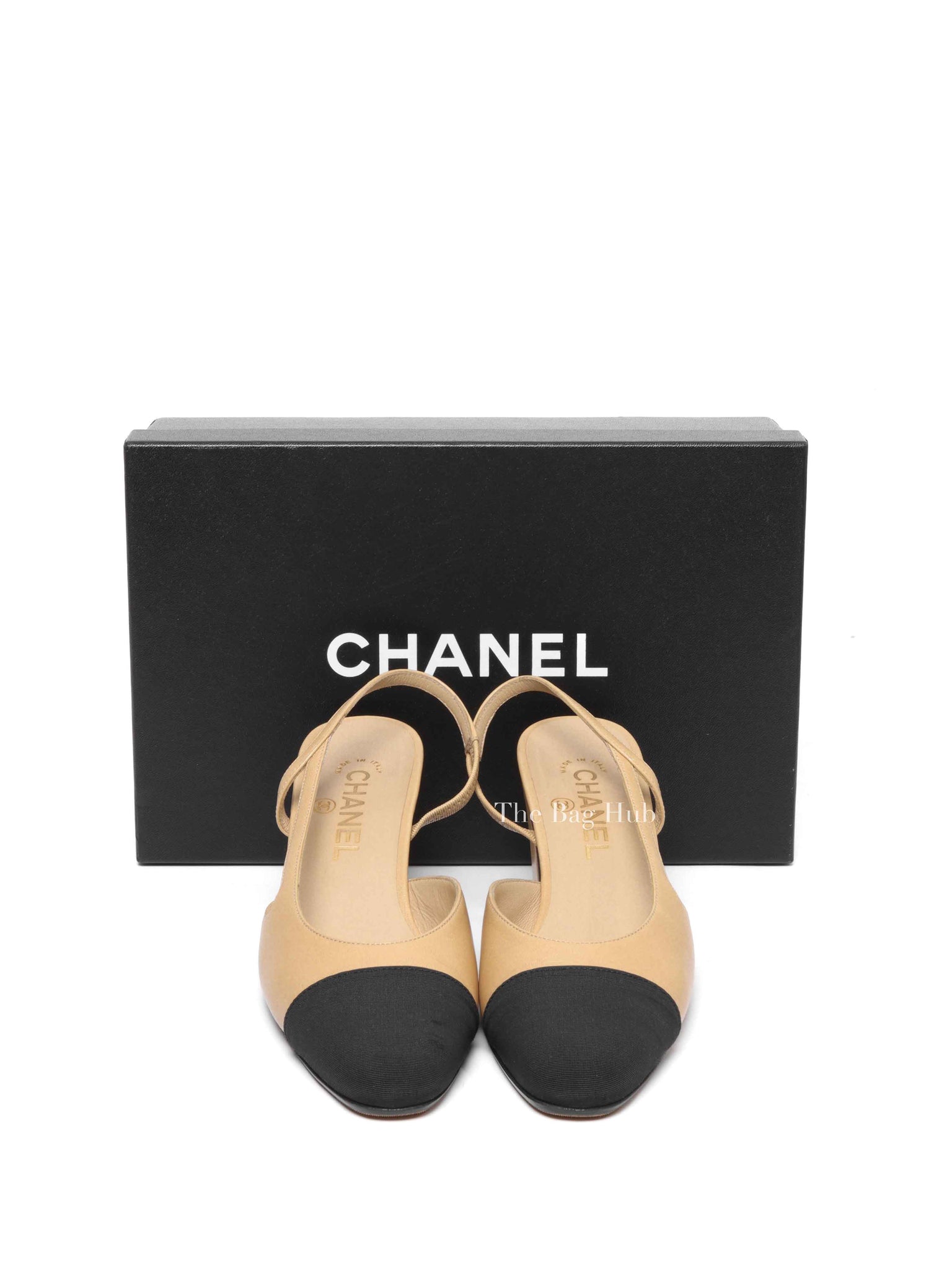 Chanel Black/Beige Slingback Pumps Size 37.5