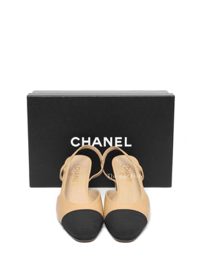 Chanel Black/Beige Slingback Pumps Size 37.5