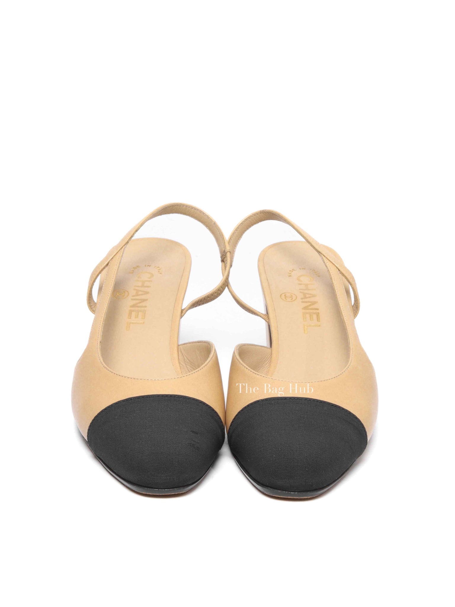 Chanel Black/Beige Slingback Pumps Size 37.5
