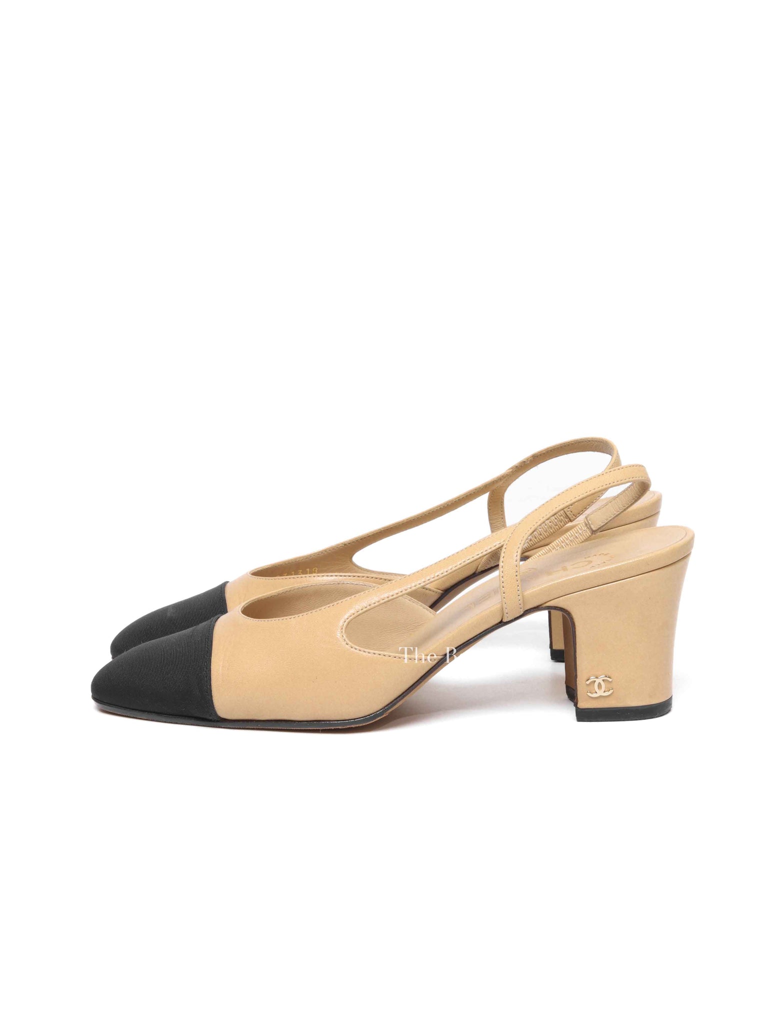 Chanel Black/Beige Slingback Pumps Size 37.5