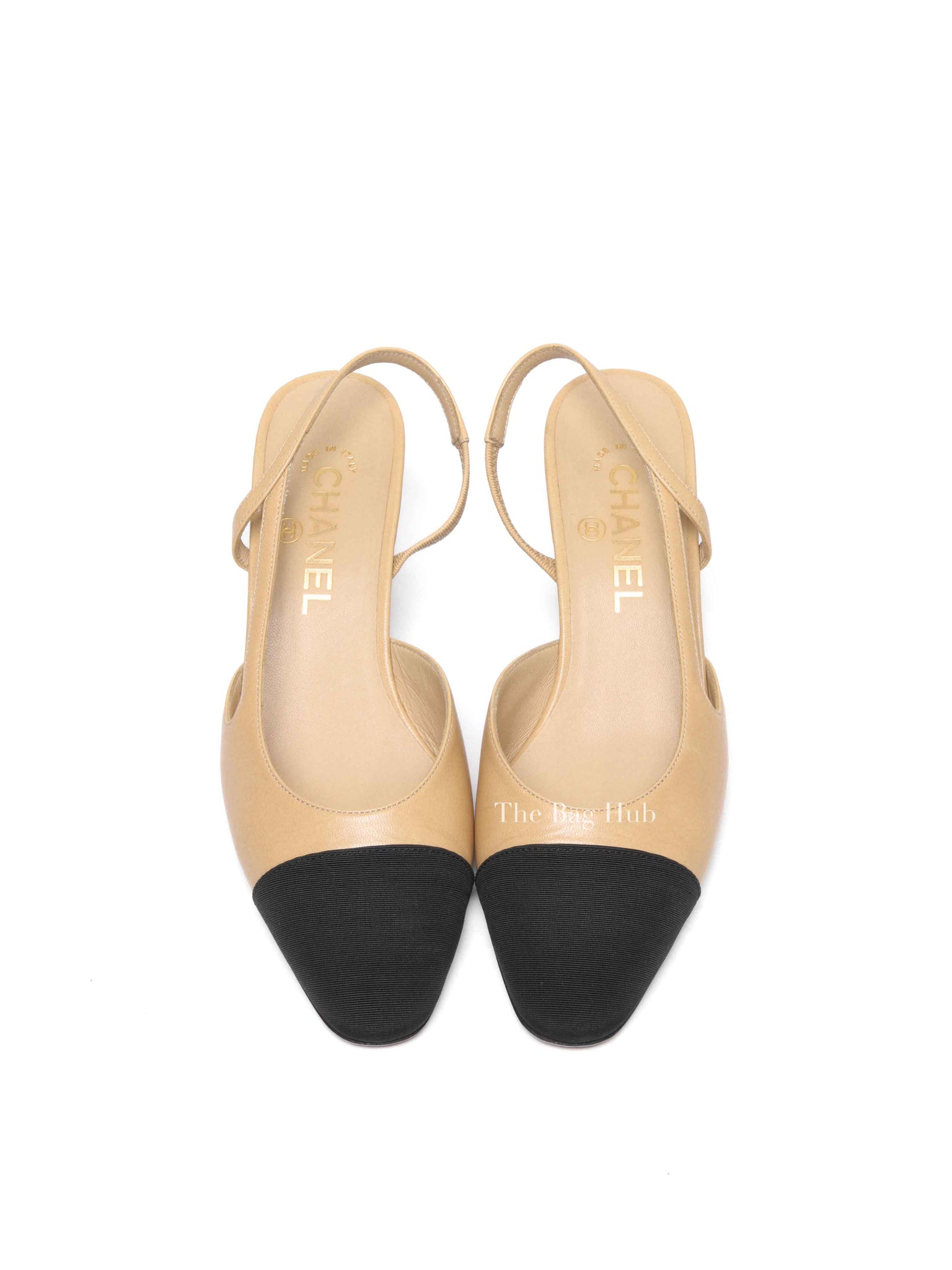 Chanel Black/Beige Slingback Pumps Size 37.5