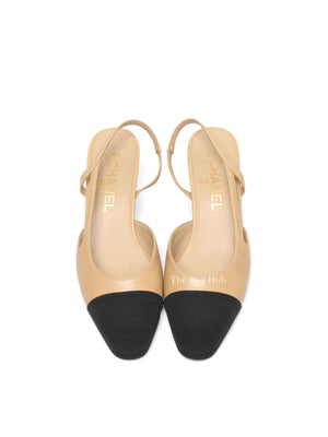 Chanel Black/Beige Slingback Pumps Size 37.5