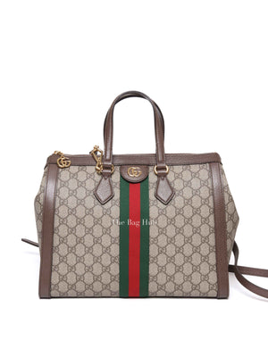 Gucci Brown GG Supreme Monogram Web Medium Ophidia Tote Bag