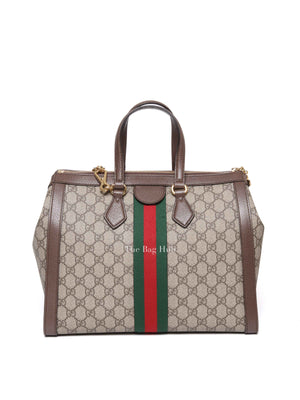 Gucci Brown GG Supreme Monogram Web Medium Ophidia Tote Bag