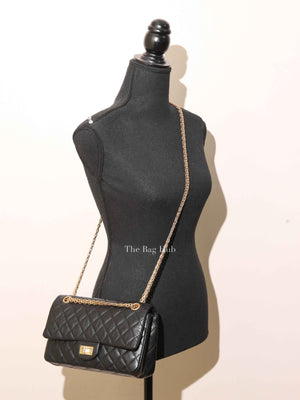 Chanel Black Aged Calfskin 2.55 Reissue Double Flap Shoulder Bag GHW
