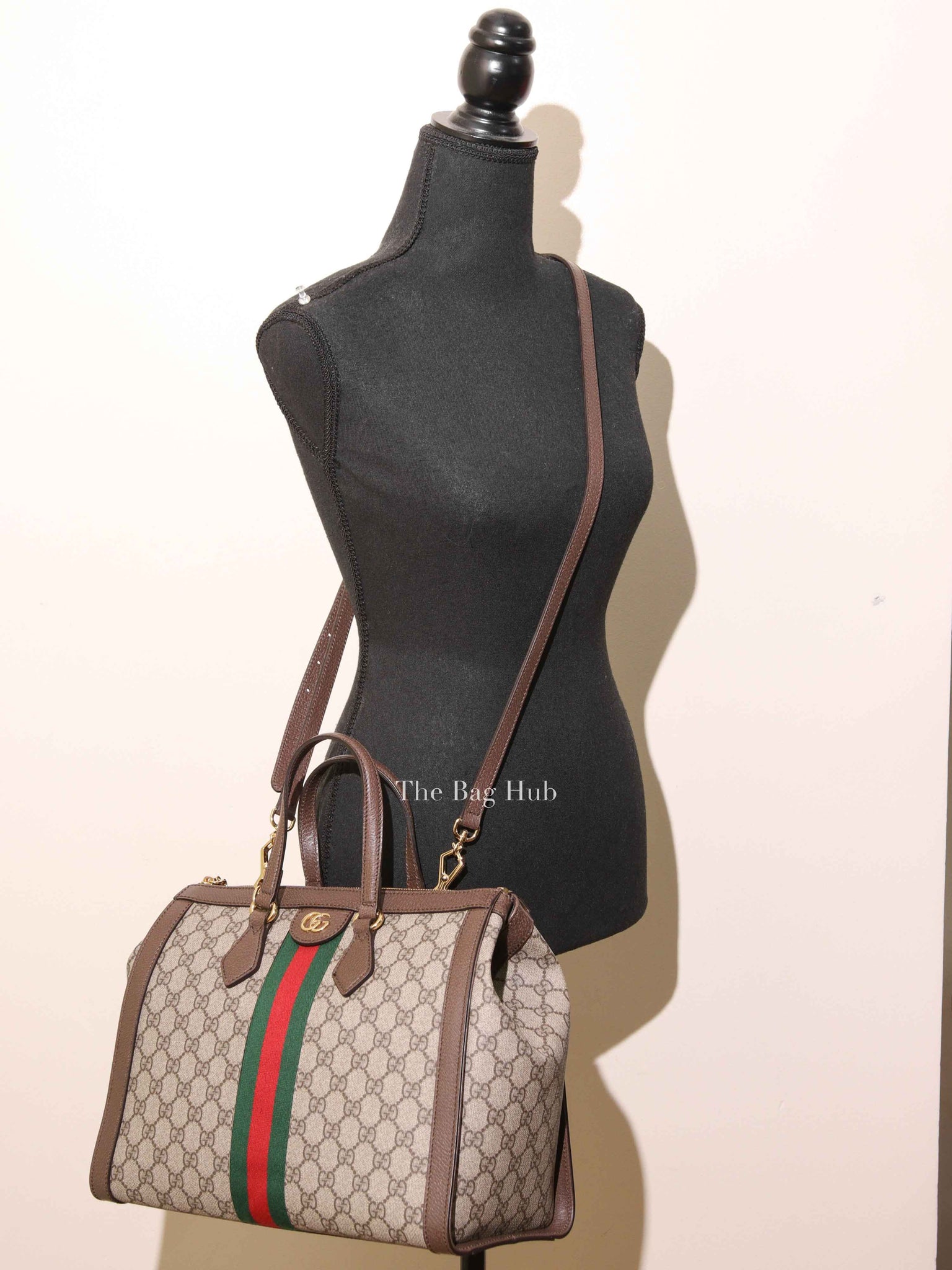 Gucci Brown GG Supreme Monogram Web Medium Ophidia Tote Bag
